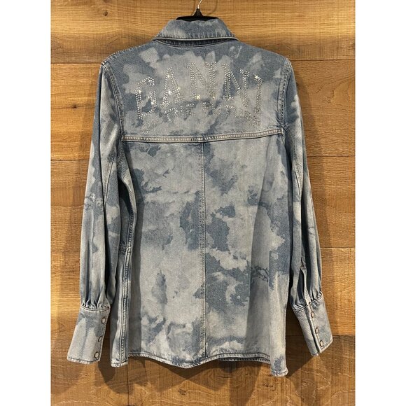 GANNI bleach denim button up shirt top size 34/ S - Picture 6 of 10